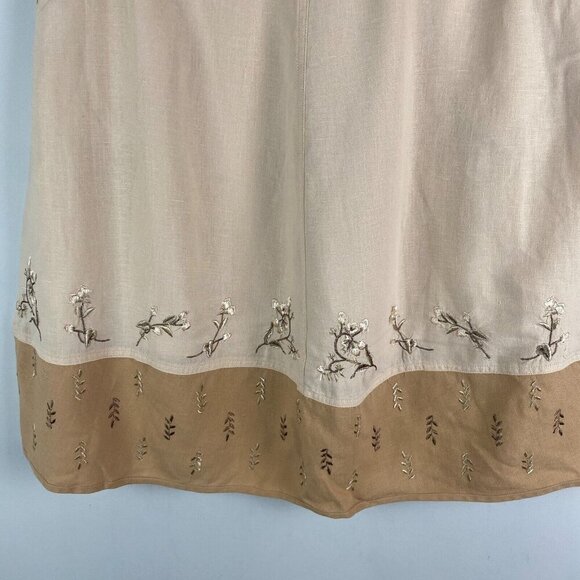 J. Jill Floral Embroidered Linen Skirt Pockets Lined Boho Beige Tan Size 14P - Picture 3 of 11